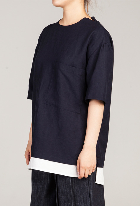 Linen layered pullover shirts_Navy(40%off 98000→58800)