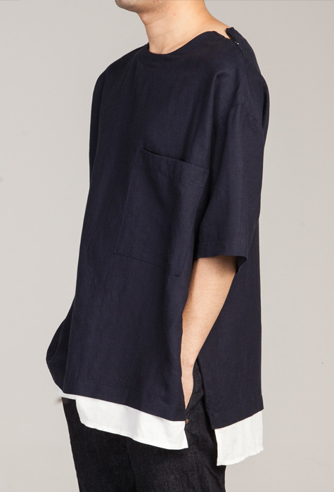 Linen layered pullover shirts_Navy(40%off 98000→58800)